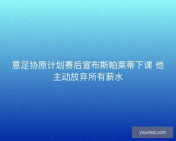 意足协原计划赛后宣布斯帕莱蒂下课 他主动放弃所有薪水
